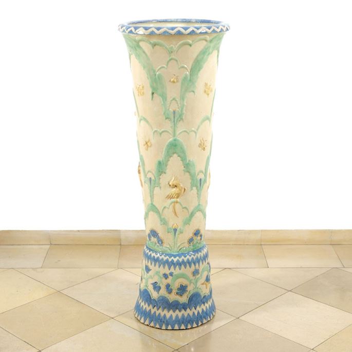 Otto Prutscher - Rare Floor Vase with Flowers, Butterflies and Birds | MasterArt